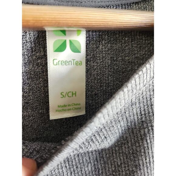 Green Tea Shirt Womens S Tie Twist Front Short Sleeve Blue Heather Ribbed - Picture 4 of 8